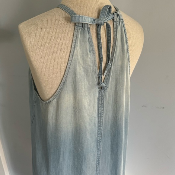 Anthro ombré light blue chambray halter midi dress w/ drawstring neck Sz L - Picture 8 of 10